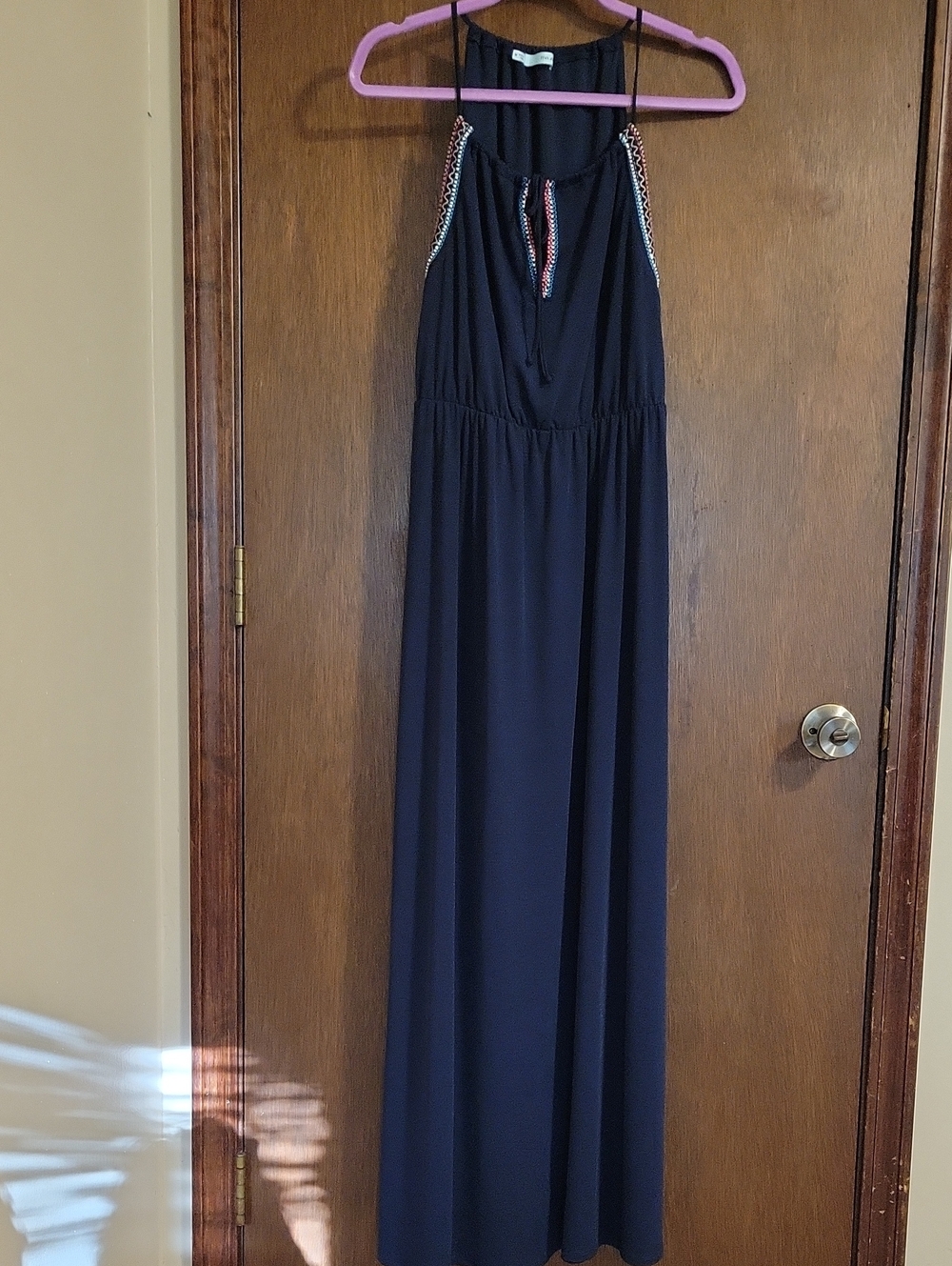 Maurices Navy Halter Maxi Dress with Beaded Detail